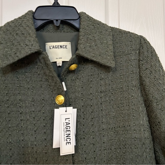 L'Agence Women's Green Cove Short Sleeve Tweed Crop Jacket in Beetle - Picture 9 of 14